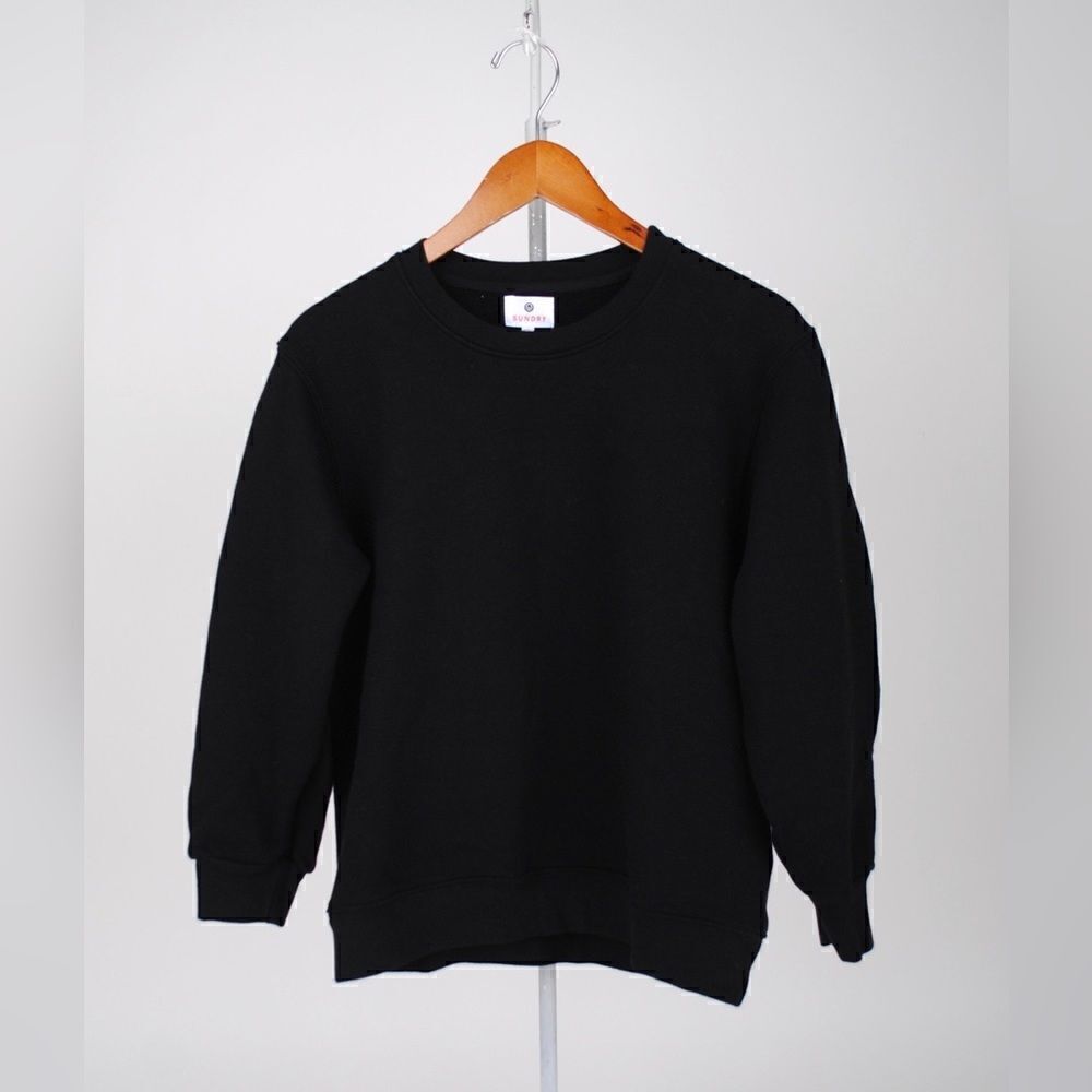 SUNDRY 3/4 Length Sleeve Sweatshirt Black Small